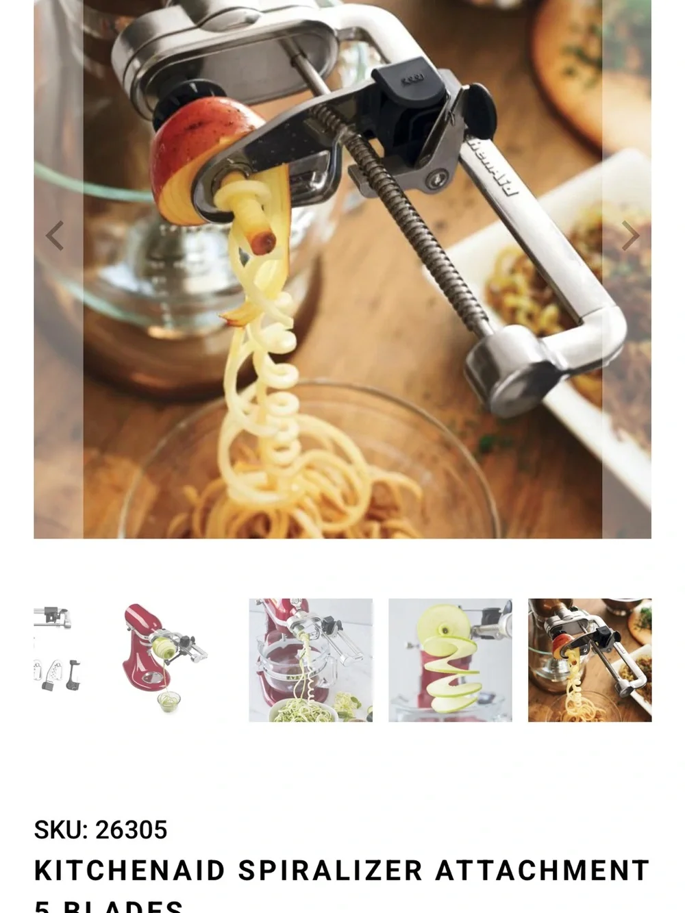 KitchenAid Spiralizer Attachment in Silver and Black with Five Blades
